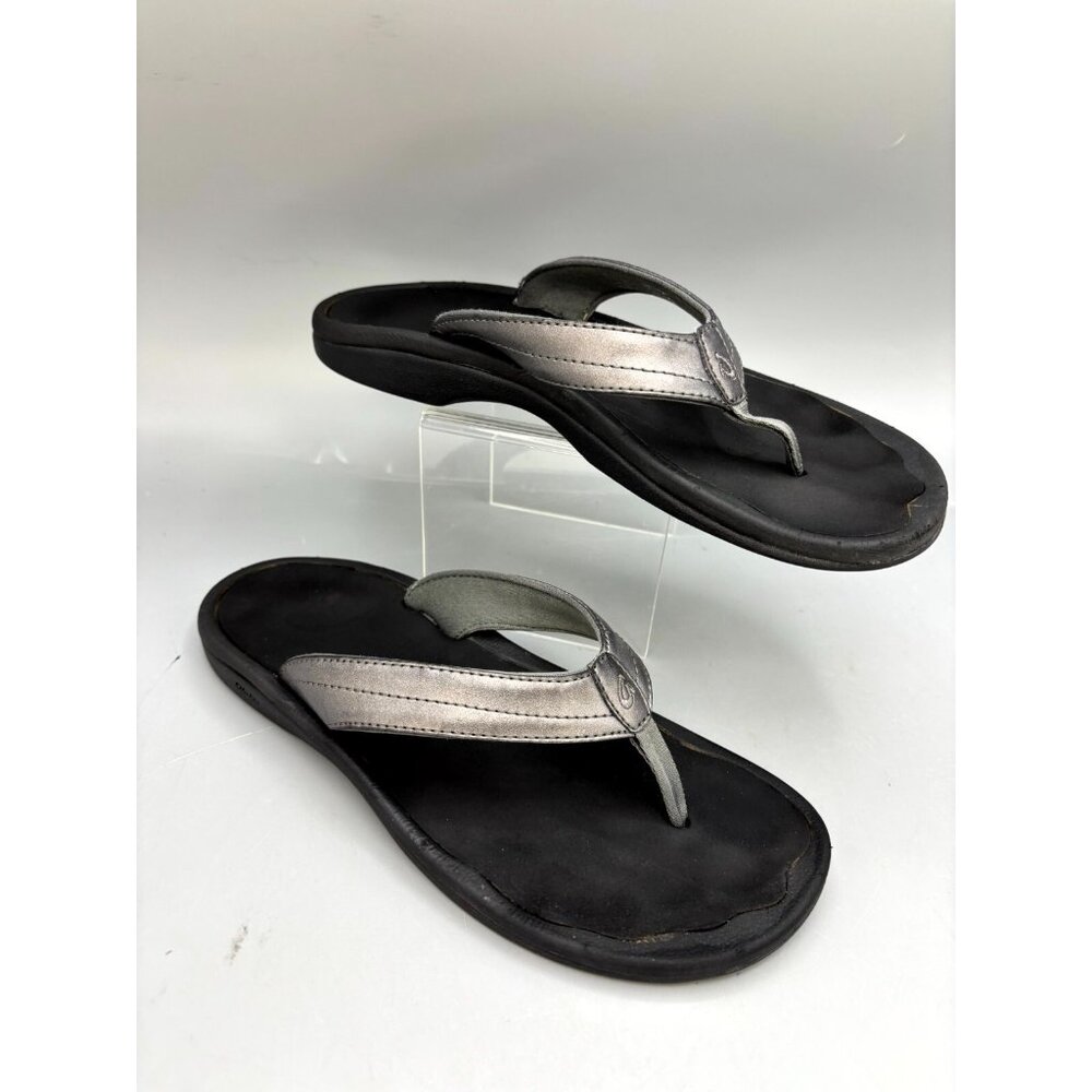 Olukai Ohana Water-Friendly Thong Sandals Women’s US 8 Silver Slip On Flip Flop